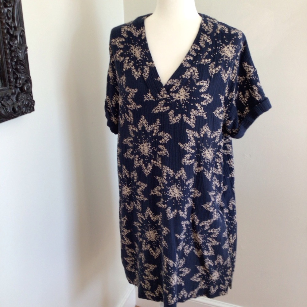 Wonderly Navy Burst Cotton Gauze Tunic Dress